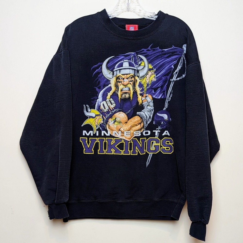 Vintage Minnesota Vikings Caricature Flag Crewneck Sweatshirt Y2K NFL Medium